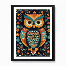 Listing image for Owl Folk Art, 1386 Art Print Framed Wall Art Poster Canvas Print Picture