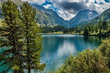 Listing image for STUNNING BLUE LAKE MOUNTIAN LANDSCAPE CANVAS PICTURE PRINT WALL ART