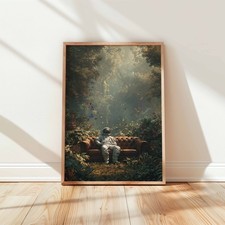 Listing image for Astronaut in Leather Chair Retro Space Decor Wall Art Print