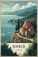 Listing image for Mystical Ohrid Lake Macedonia Travel Poster - Vintage Vibes Art Print