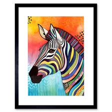 Listing image for Zebra Modern Folk Art Bright Multicoloured Framed Wall Art Print Picture 12X16