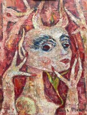 Listing image for Painting - Art Brut - Y. BECON - HST - "La Diablesse" - XXème - FRENCH PAINTING