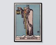 Listing image for Tarot The Hermit Vintage Illustration, Blue Grey Spiritual Portrait Wall Art,