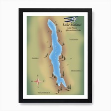 Listing image for Lake Malawi African lake map Art Pr Framed Wall Art Poster Canvas Print Picture