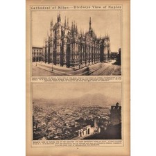 Listing image for 1922 Naples Cathedral of Milan Sepia Rotogravure Vintage Print Birdseye View