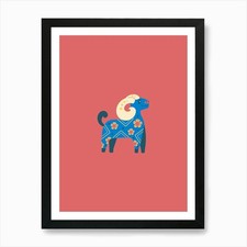 Listing image for Chinese Ram Scandi Folk Art Print Framed Wall Art Poster Canvas Print Picture