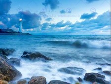 Listing image for Photography Seascape Lighthouse Stormy Weather Waves Art Print Poster Mp3542B
