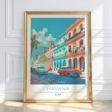Listing image for Havana Cuba Vintage Travel Poster Colorful Caribbean Street Classic Cars Tropica