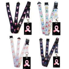 Listing image for Breast Cancer awareness ribbon Lanyard breakaway safety neck strap + card holder