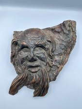 Listing image for Decorative Wall Sculpture. Hand Carved Bearded Man Face. Woodland Spirit Wizard