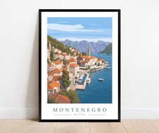 Listing image for Montenegro Travel Poster Print - Coastal Town With Clock Tower Coastal Wall Art