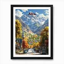Listing image for Alta Utah Salt Lake Travel Art Illu Framed Wall Art Poster Canvas Print Picture