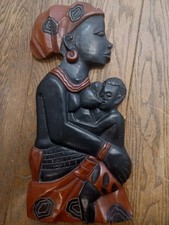 Listing image for Mother And Children ghana Africa Crafted Wood Art Wall Hanging 20 ins Tall ex
