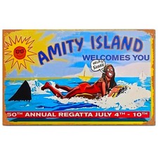Listing image for Jaws Amity Island "Vandalised" Poster Artwork Printed on Metal Sign Retro Style