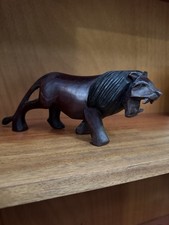Listing image for Collectible Hand carved Dark Wood Roaring Lion Art Sculpture.