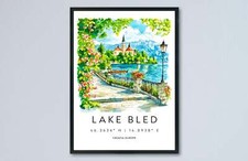 Listing image for Lake Bled Watercolor Poster Lake Bled Travel Print Lake Bled Wall Art Lake Bled