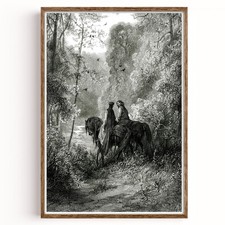 Listing image for Gustave Dore Art Poster Print Enid and Geraint Medieval Forest Knight Woodcut
