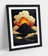 Listing image for COOL BLACK VOLCANO GOLD ERUPTION FRAMED WALL ART PICTURE POSTER PRINT