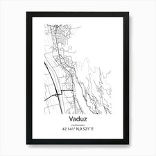 Listing image for Vaduz,Liechtenstein Minimalist Map Framed Wall Art Poster Canvas Print Picture