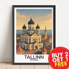 Listing image for Tallinn Estonia Travel Print, Travel Themed Wall Decor, Art Deco Poster Set, A3