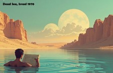 Listing image for Dead Sea Israel Travel Poster 1970 – Vintage Floating Art Print Wall Decor