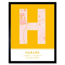 Listing image for Harare Zimbabwe City Map Typography Framed Wall Art Print 12x16 In