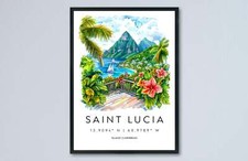 Listing image for Saint Lucia Watercolor Poster Saint Lucia Travel Print Saint Lucia Wall Art