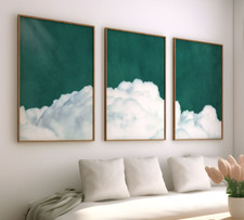 Listing image for Cloud Art, Emerald Green Wall Art Set of 3 Canvas / Prints / Framed, Sky Bedroom