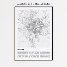 Listing image for Lusaka City Map Print, Zambia Travel Poster, Modern Map, Wall Decor Art