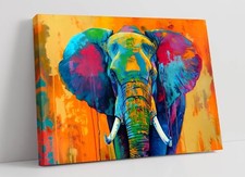 Listing image for COOL MULTI COLOUR ELEPHANT HOME DECOR FRAMED CANVAS WALL ART PICTURE PRINT