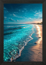 Listing image for Bioluminescent Beach at Dusk Framed Wall Art Poster Canvas Print Picture