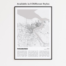 Listing image for Paramaribo City Map Print, Suriname Travel Poster, Modern Map, Wall Decor Art