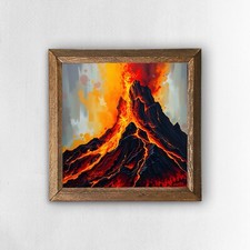 Listing image for Volcano Wall Art Wooden Framed Wall Decor Print On Natural Stone Cozy Gift