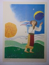 Listing image for Original Soviet Poster Ukraine Folk art Girl Sun Moon Folklore Space Tragedy Tal