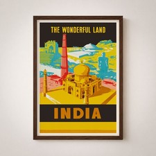 Listing image for The Wonderful Land India Vintage Travel Poster Print | Taj Mahal Retro Poster