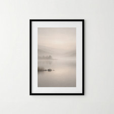 Listing image for A4 Lake Wall Art Misty Landscape Nature Print With Border Peaceful Home Decor