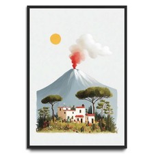 Listing image for Volcano House Art Print A5 A4 A3 Mediterranean Landscape Poster Decor