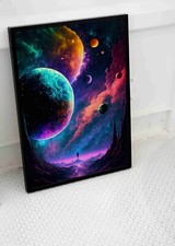 Listing image for PLANETS SPACE POSTER ART PRINT GALAXY ORBIT STARS SOLAR SYSTEM A3 A4 SIZE