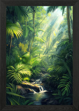 Listing image for Tropical Rainforest Stream Framed Wall Art Poster Canvas Print Picture