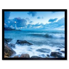 Listing image for Photography Seascape Lighthouse Stormy Weather Waves 12X16 Inch Framed Art Print
