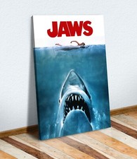Listing image for JAWS VINTAGE MOVIE POSTER CANVAS WALL ART PRINT ARTWORK SHARK READY TO HANG