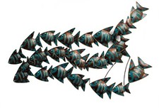 Listing image for SCHOOL OF TURQUOISE/BRONZE FISH Metal Wall Art wall sculpture Indoor Use 83 cm