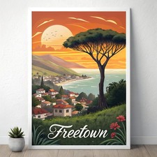 Listing image for Freetown Sierra Leone Vibrant Travel Poster - Cotton Tree and Sunset Art Print m