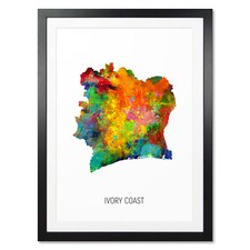 Listing image for Ivory Coast Map, Poster, Canvas or Framed Print, watercolour painting 10859
