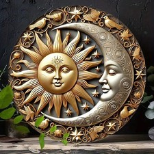 Listing image for ENCHANTING 2D SUN MOON & STARS FACE PLAQUE METAL WALL ART HOME GARDEN