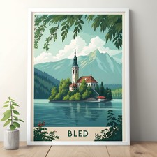 Listing image for Breathtaking Bled Slovenia Travel Poster - Scenic Lake & Castle Art Print moreDe