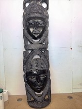 Listing image for Large Hand Carved African King & Queen Wall Mask Black Wood Decor Display 46”