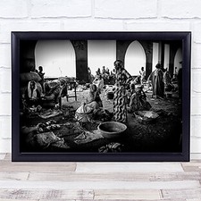 Listing image for A Market In Gao Black White People Poor Life Mali Wall Art Print