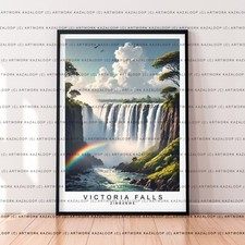Listing image for Victoria Falls Travel Poster Unframed Landscape Art Print Waterfall Illustration