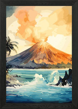 Listing image for Tropical Island Volcano Framed Wall Art Poster Canvas Print Picture